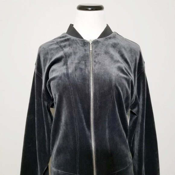 Nwt Natori Luxe Velour Bomber Track Jacket Full Zip Cozy Gray M Womens - Picture 7 of 9